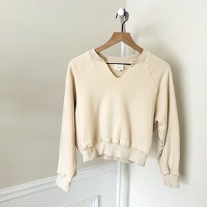 NIA Fleece Pullover Cropped Sweatshirt Top Cotton Cream Women’s Medium